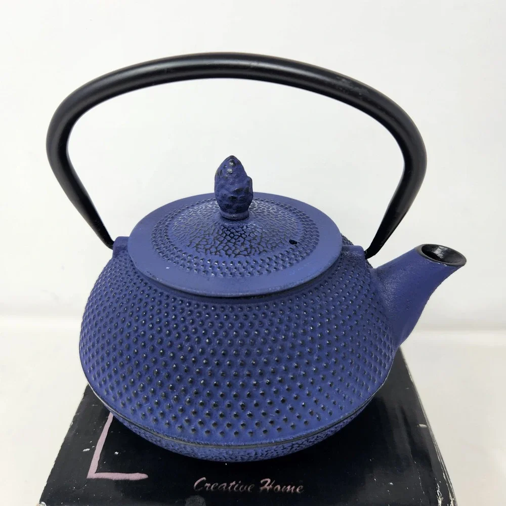 Creative Home Chanoyu Artworks Kyusu 30oz Cast Iron Tea Pot Blue Hobnail